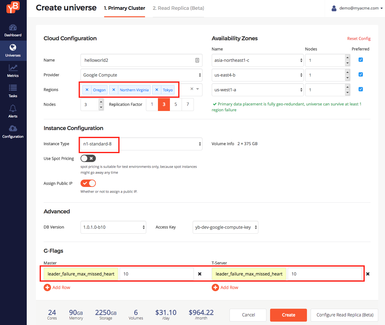 Create multi-region universe on GCP