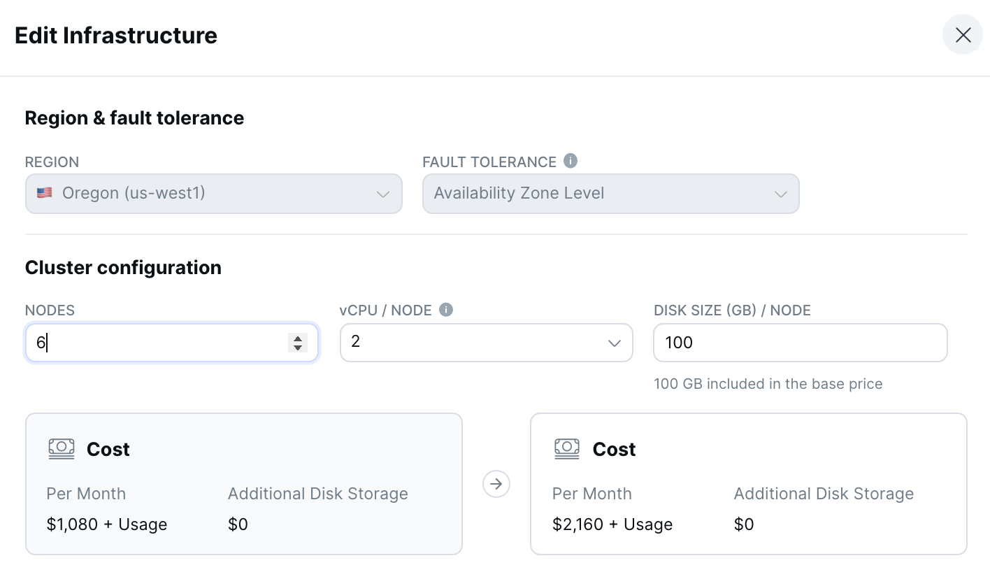 Cloud Cluster Settings Edit Infrastructure