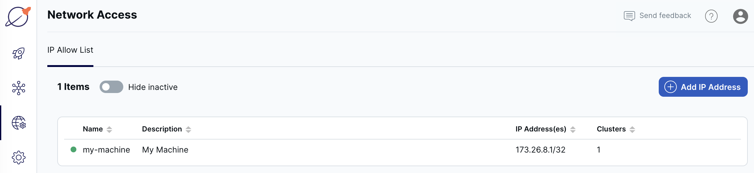 Cloud Network IP Allow List page