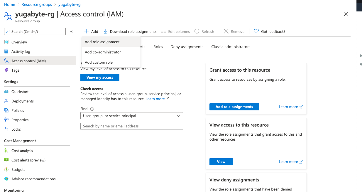 Prepare Azure cloud to install Yugabyte Platform